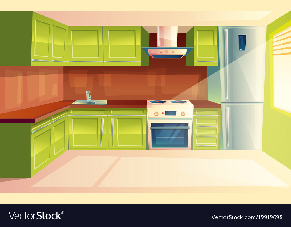 Cartoon modern kitchen interior background Vector Image