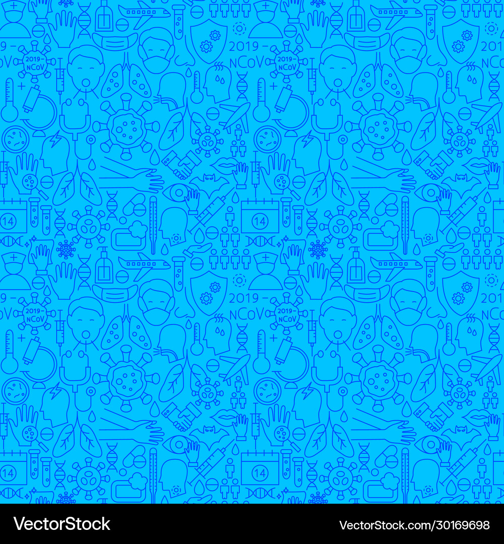 Coronavirus blue line seamless pattern Royalty Free Vector