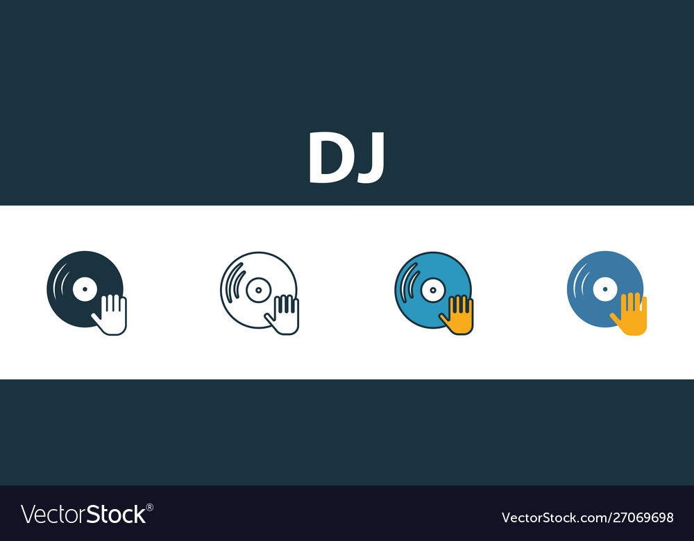 Dj icon set four elements in different styles from