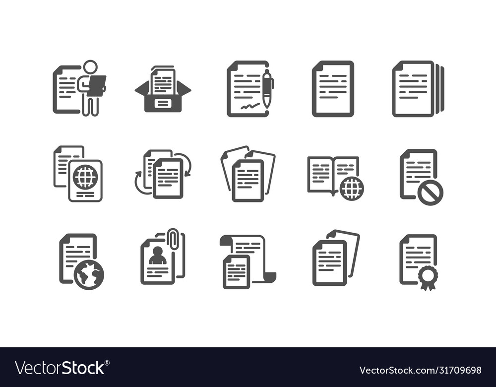 Documents icons set passport copy files vector image Documents icons set passport copy files