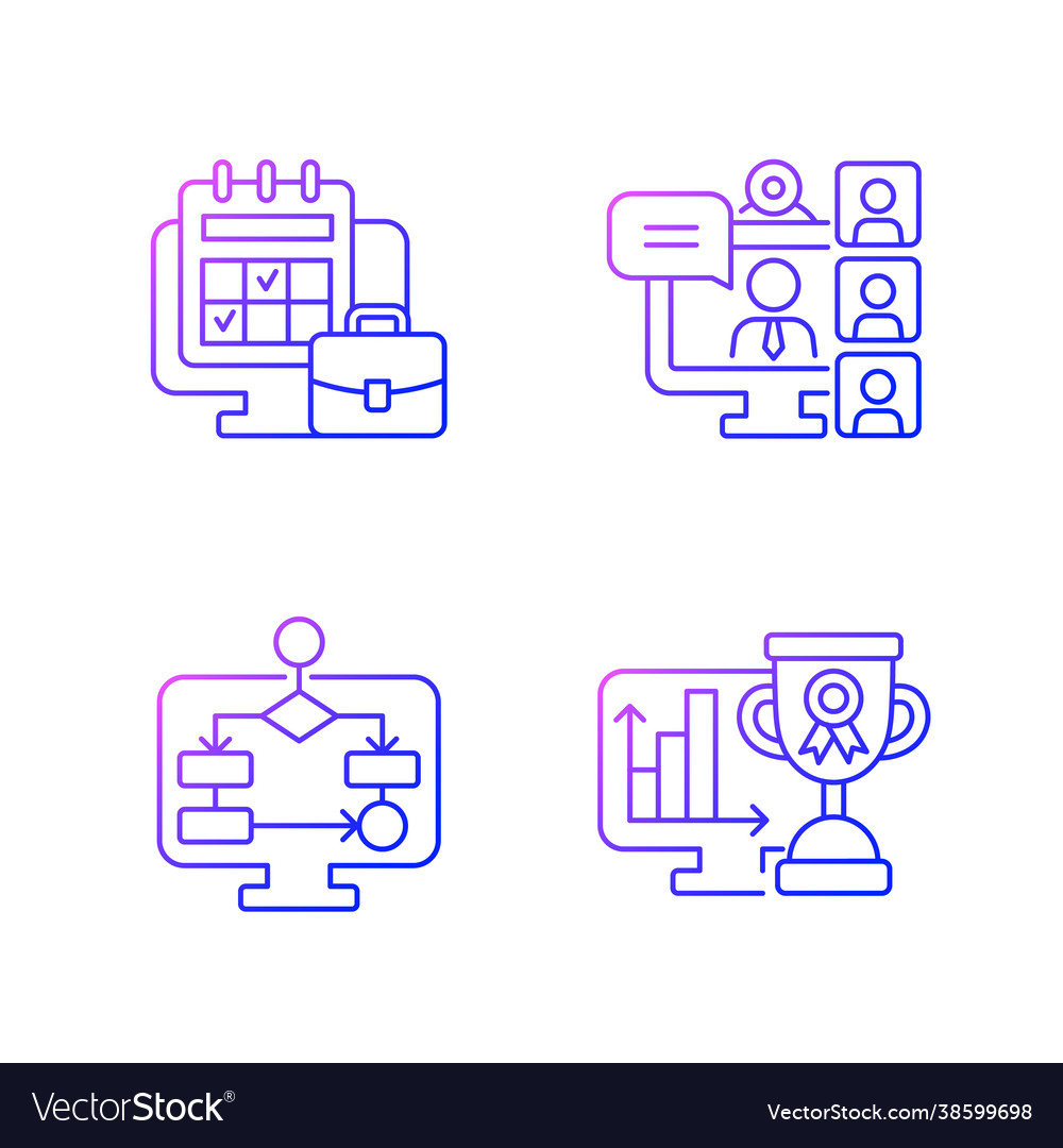 Online work tracking gradient linear icons set