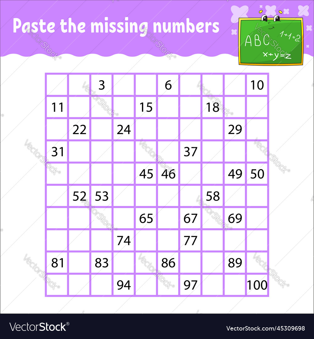 Paste the missing numbers from 1 to 100 vector image Paste the missing numbers from 1 to 100