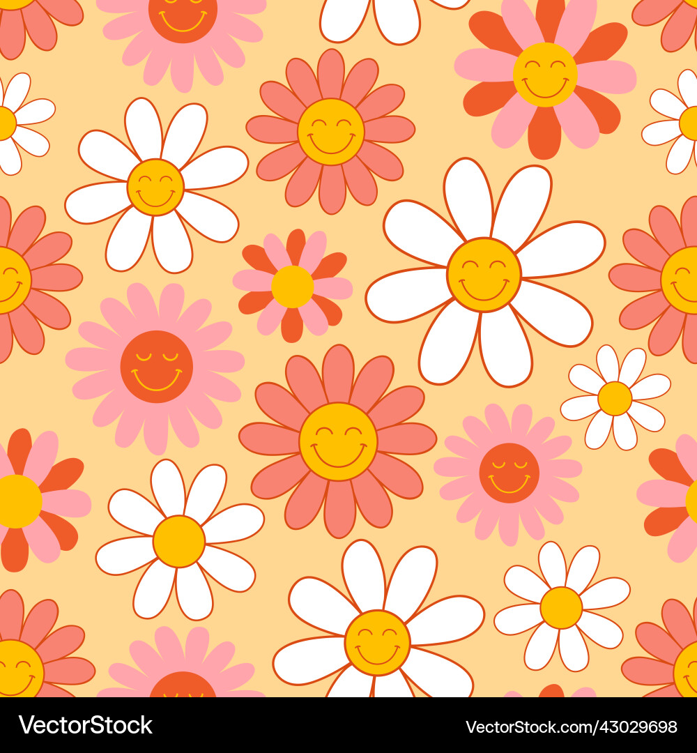Seamless pattern with smiling flowers Royalty Free Vector