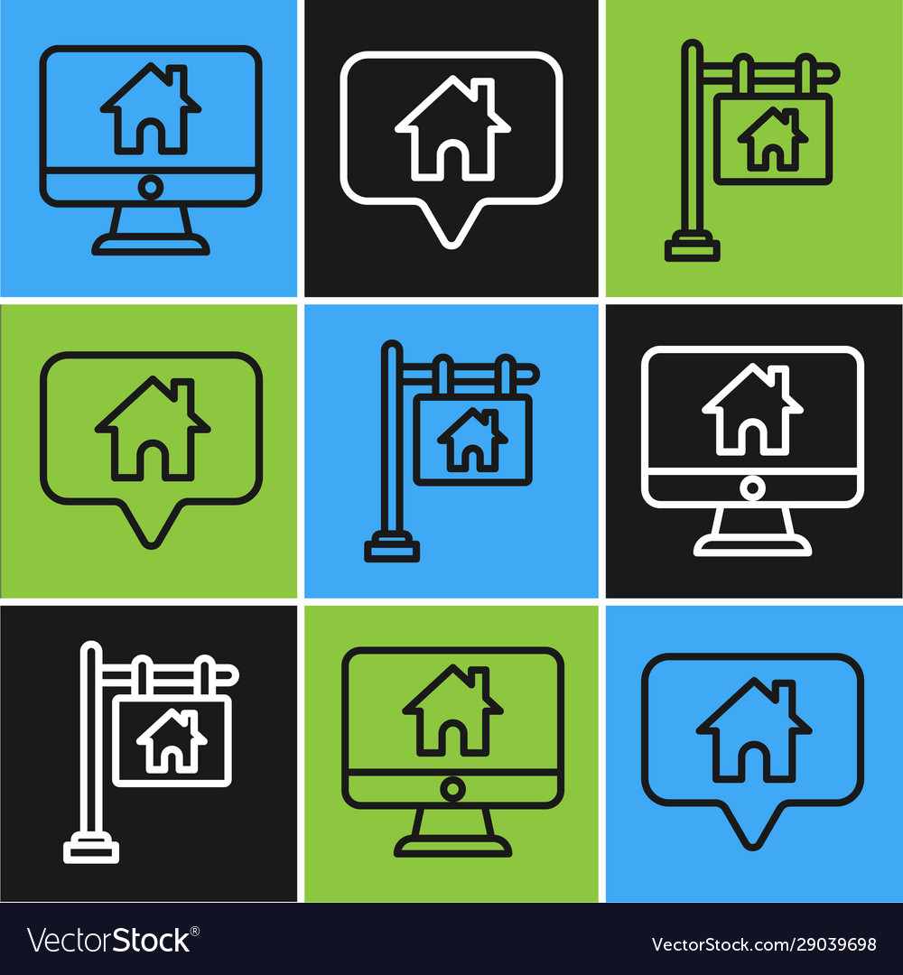 Set line computer monitor with smart home hanging vector image Set line computer monitor with smart home hanging