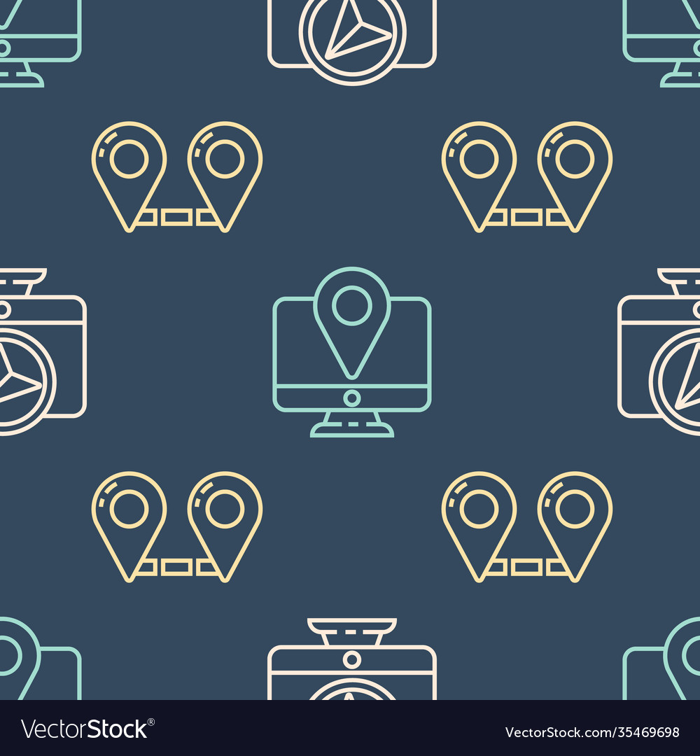 Set line monitor with location marker route Vector Image Set line monitor with location marker route