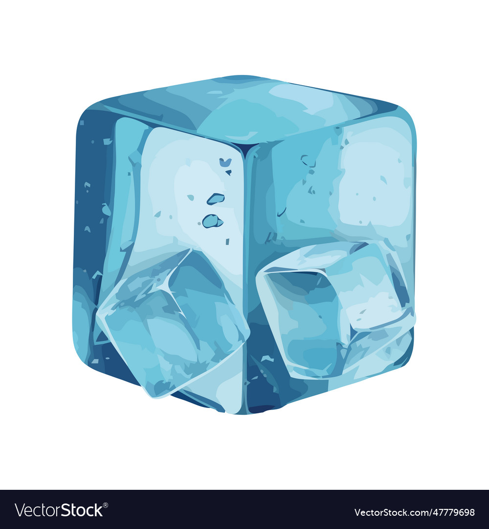 Transparent ice cube with shiny frost reflection