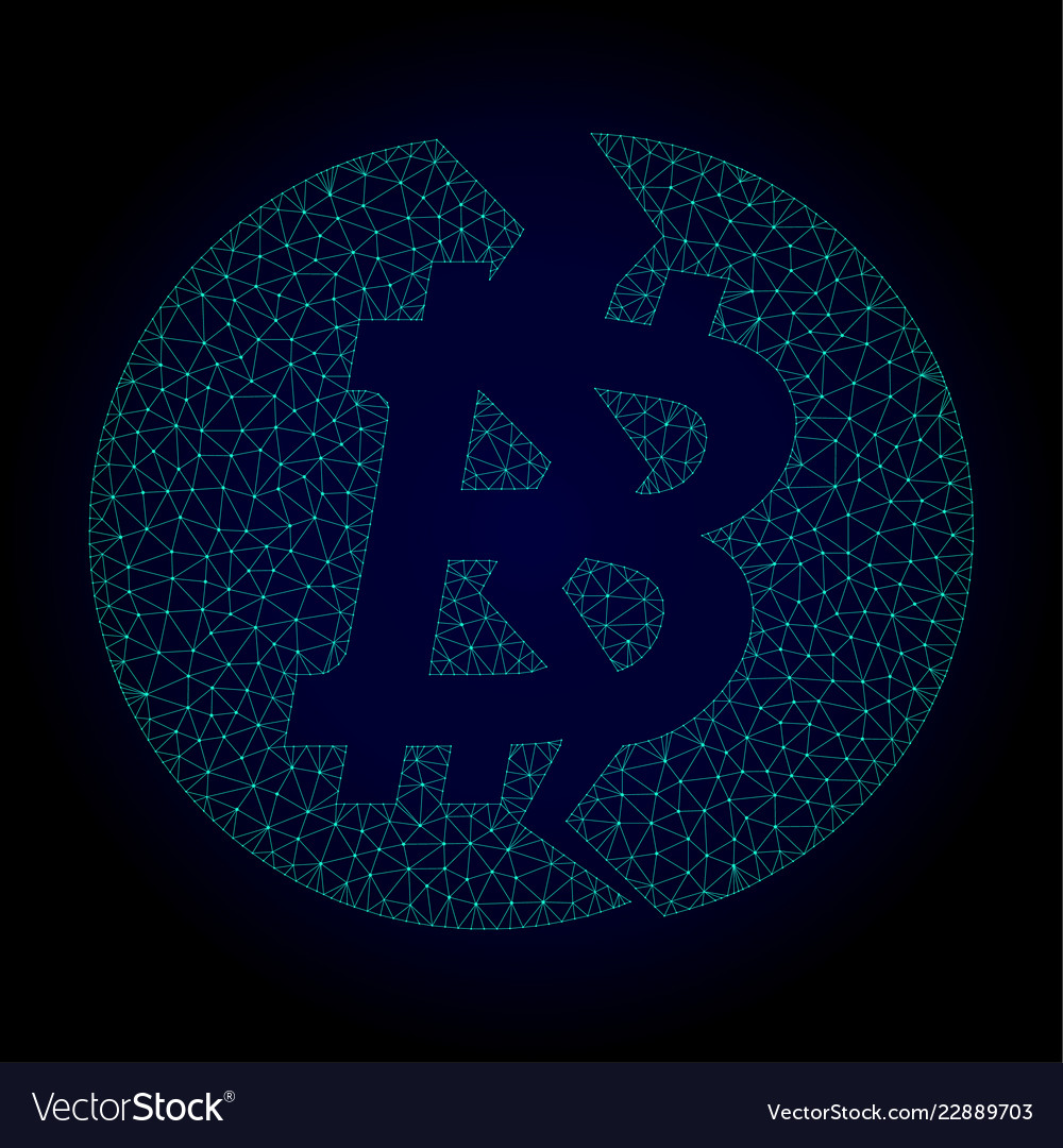 Broken bitcoin polygonal frame mesh vector image Broken bitcoin polygonal frame mesh