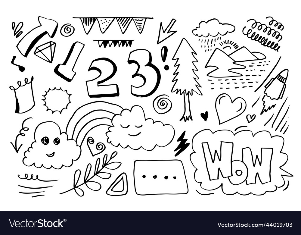 Hand-drawn kids doodle set on white background