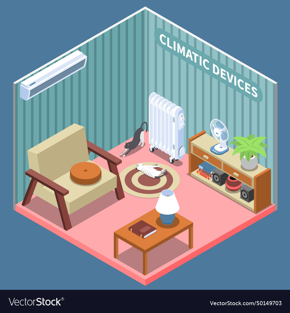 Home climate control isometric composition