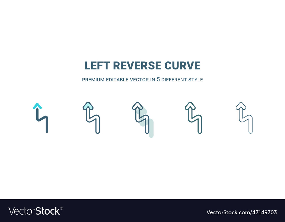 Left reverse curve icon in 5 different style vector image Left reverse curve icon in 5 different style