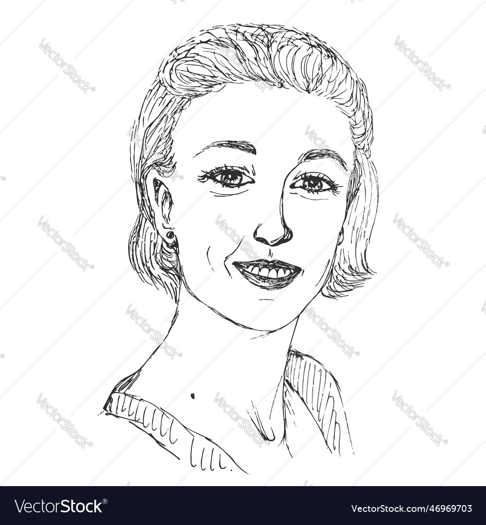 Line sketch portrait of young smiling woman