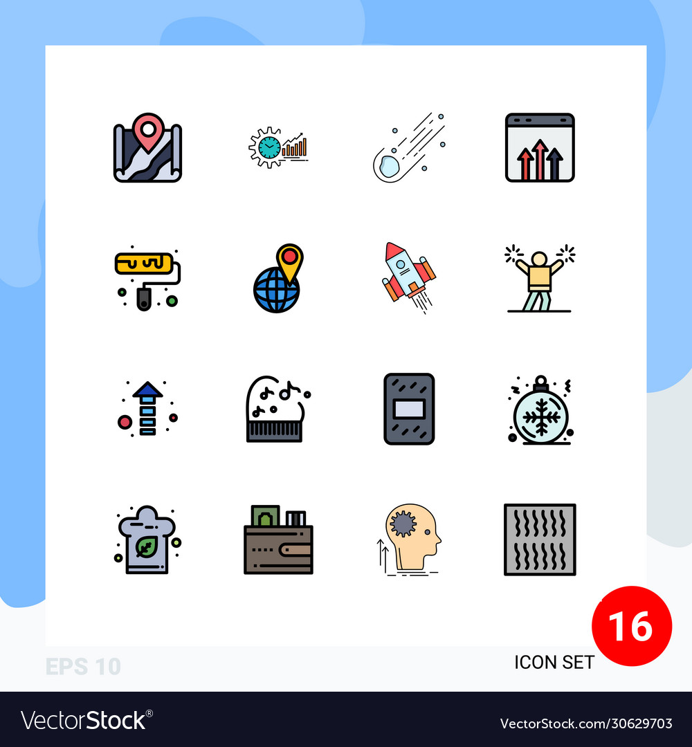 Set 16 flat color filled lines on grid