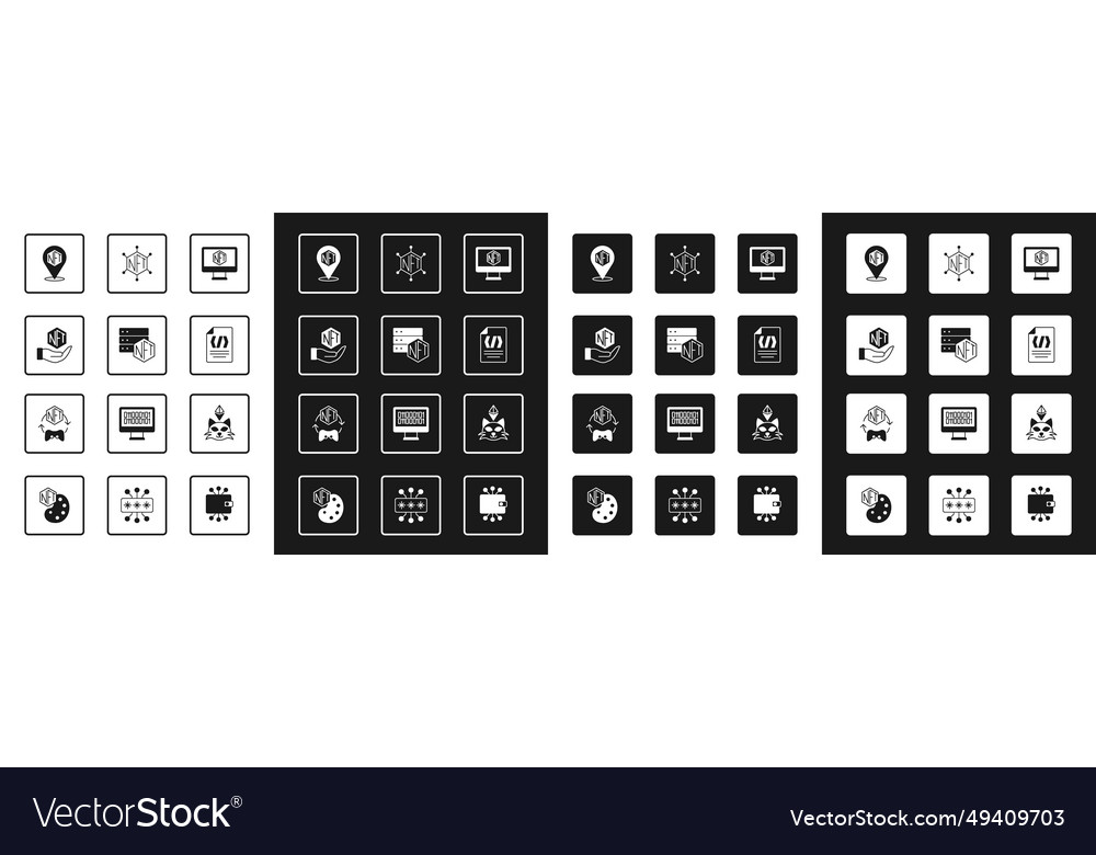 Set monitor with art store app nft blockchain vector image Set monitor with art store app nft blockchain