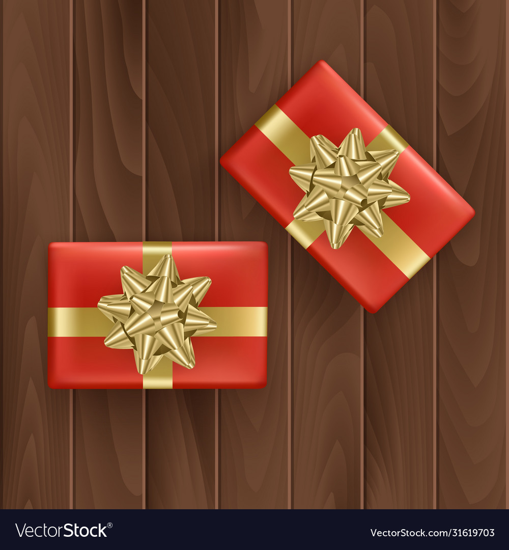 Set red gift boxes with realistic golden