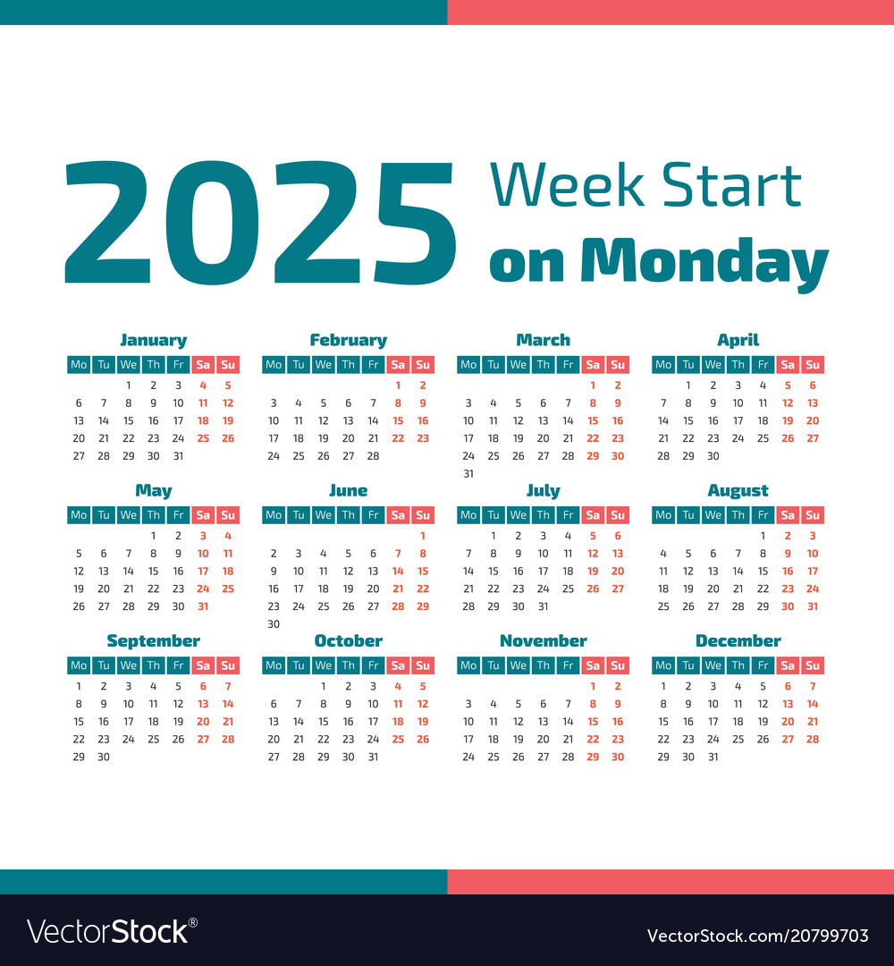 Simple 2025 Year Calendar Royalty Free Vector Image