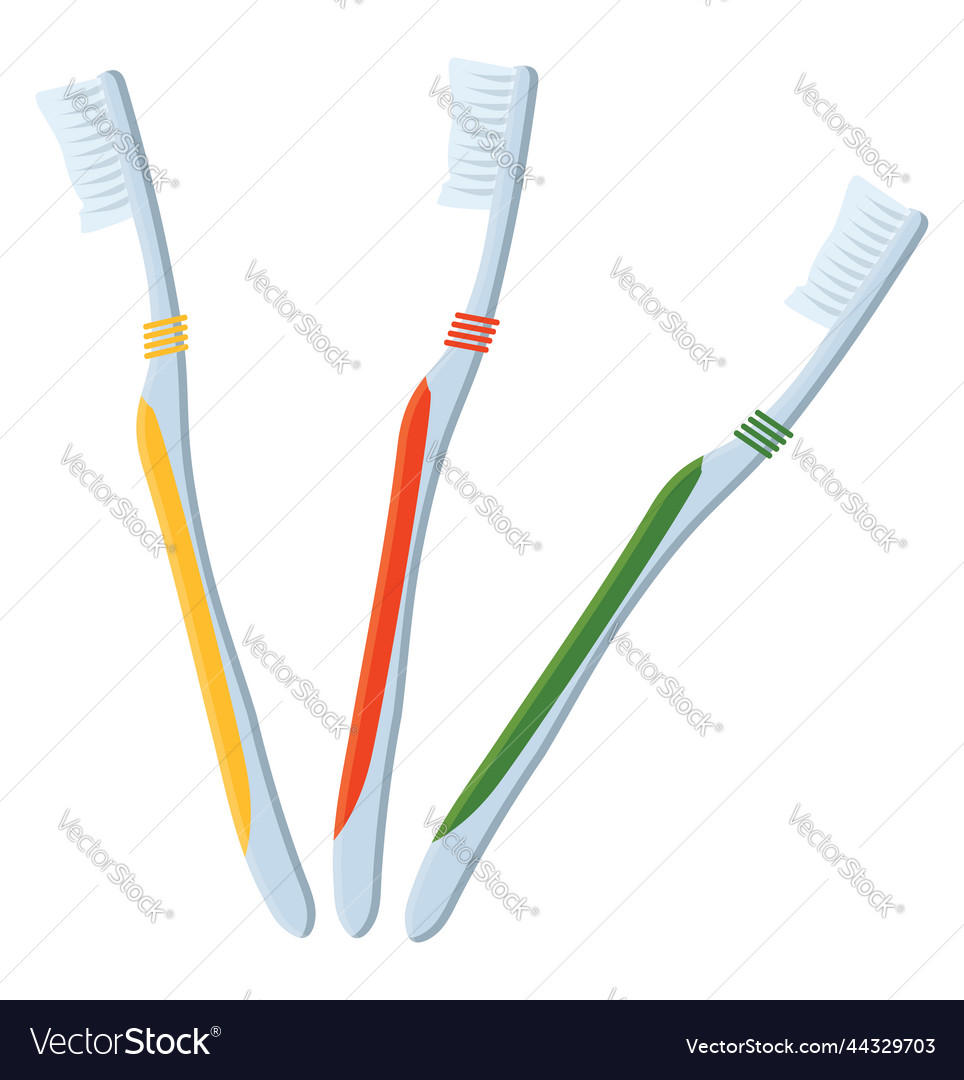 Three toothbrushes on a white background