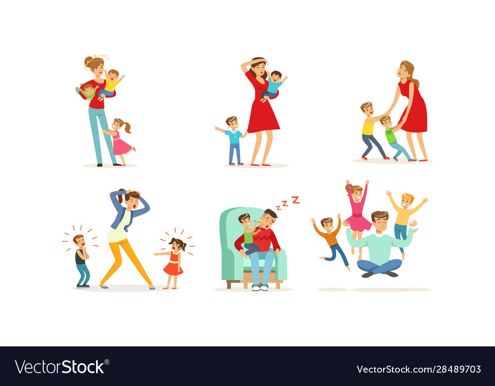 Tired young parents exhausted with nursing little Vector Image