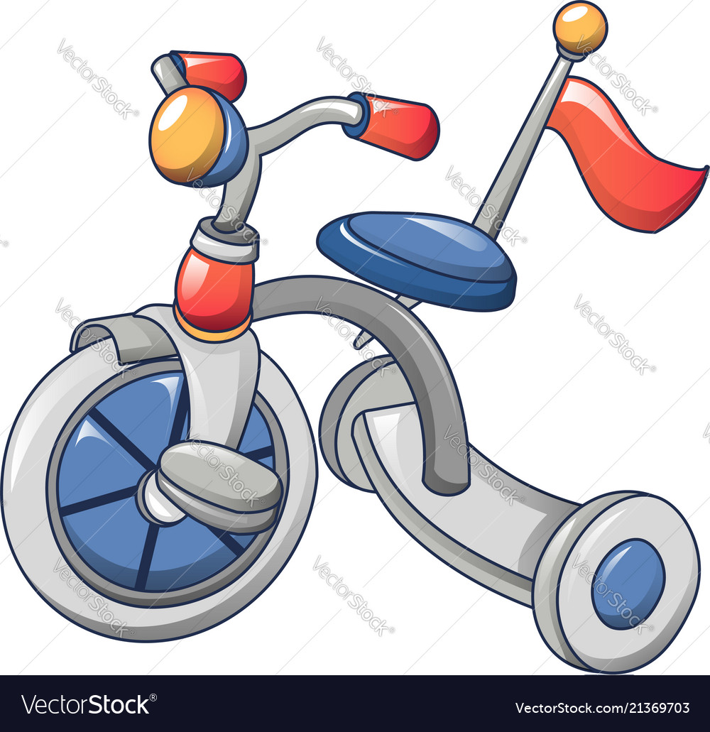 Tricycle with red flag icon cartoon style Vector Image