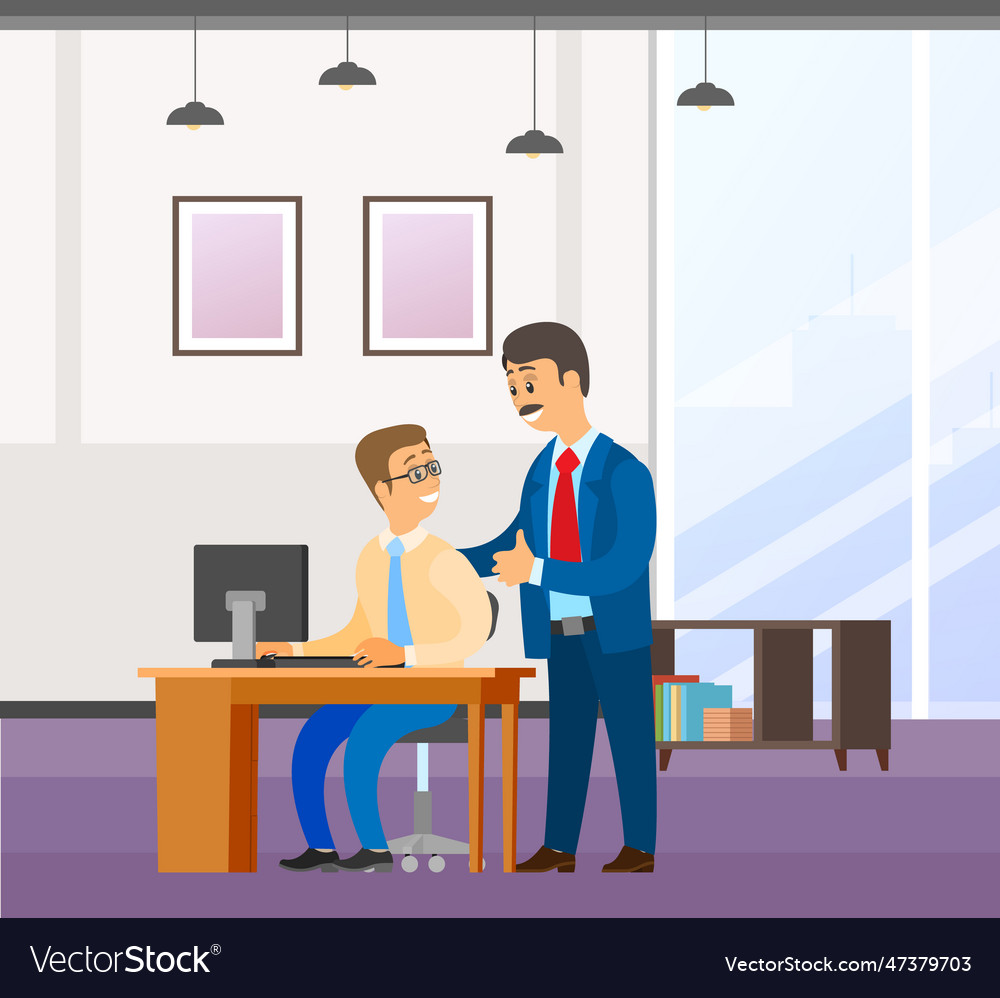 Two businessman communicates man chief praises Vector Image