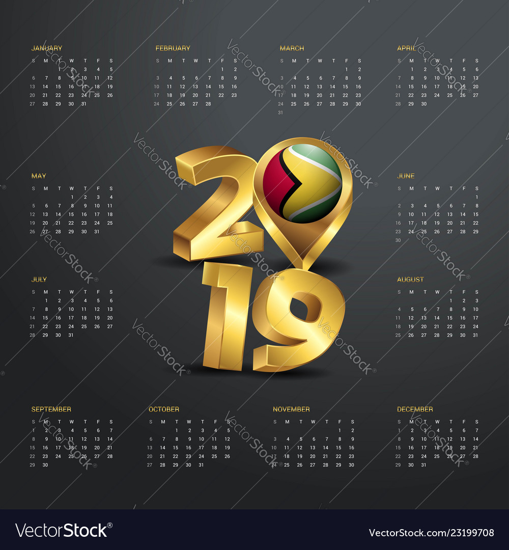 2019 calendar template golden typography