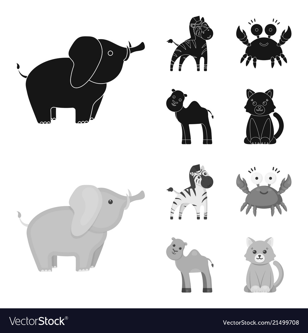 An unrealistic blackmonochrom animal icons in set