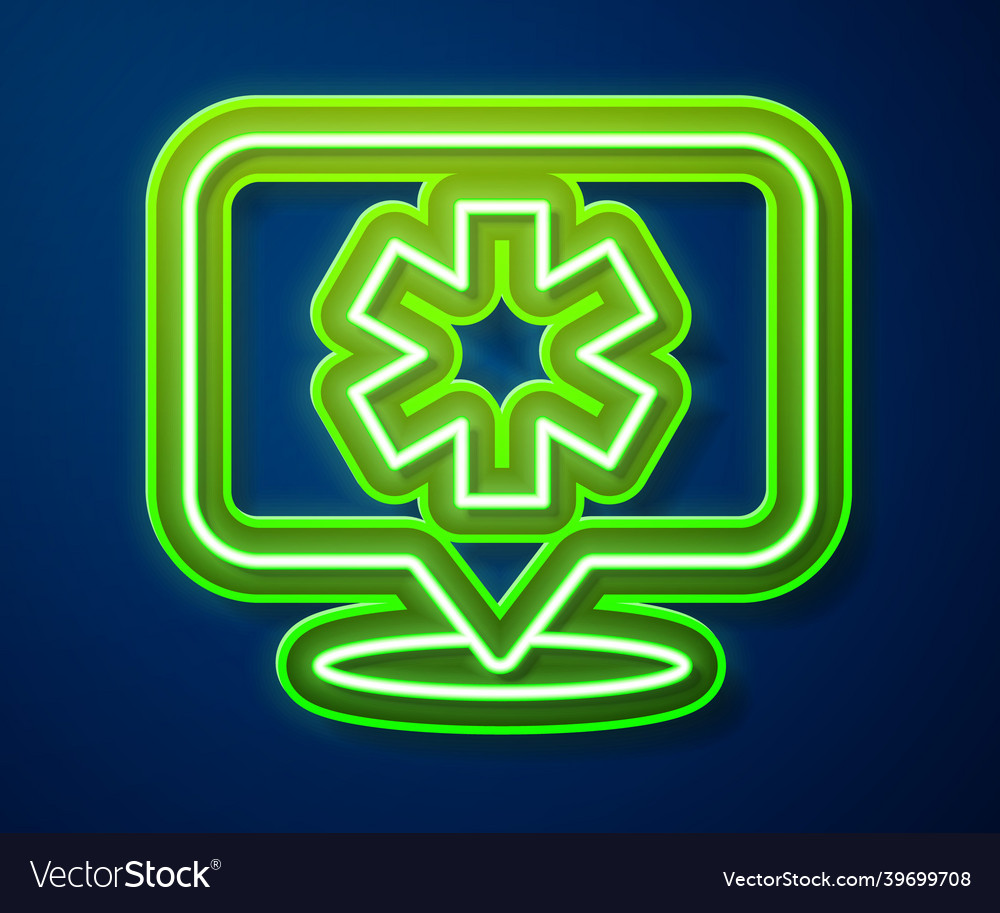 Glowing neon line medical map pointer with cross vector image Glowing neon line medical map pointer with cross