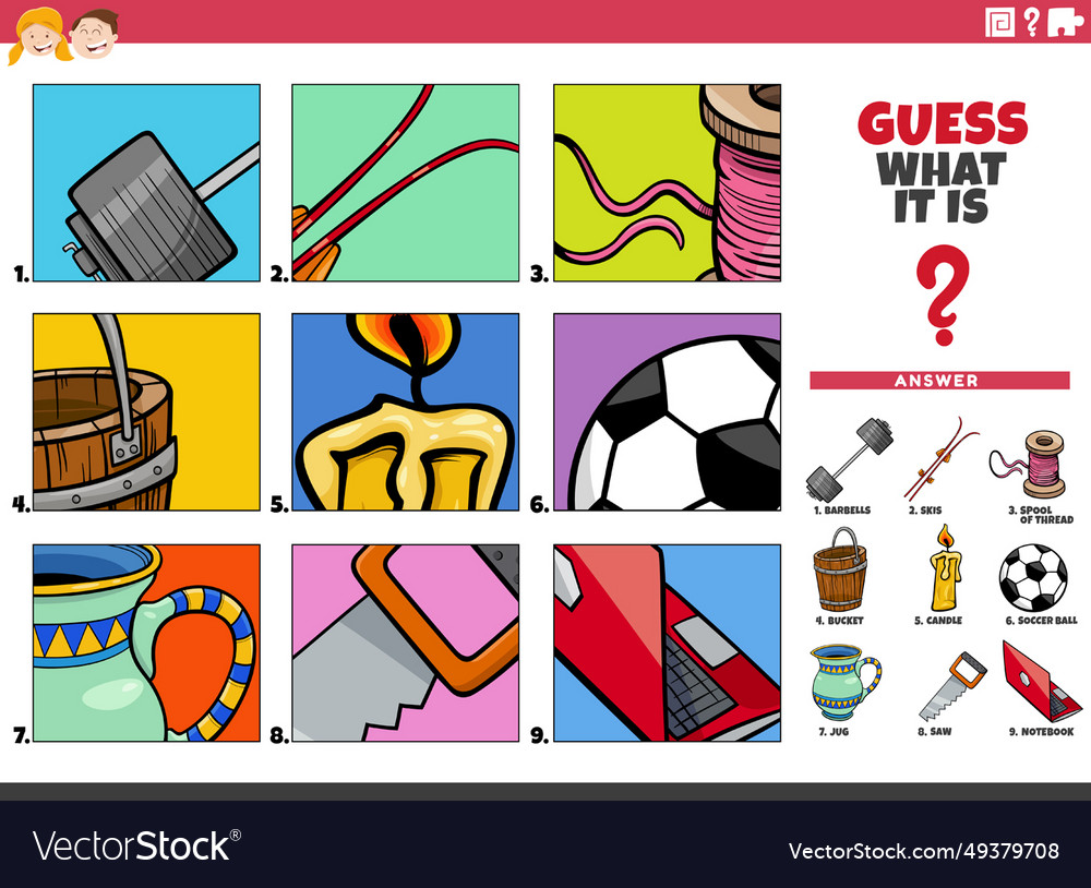 Guess the objects cartoon educational activity Vector Image