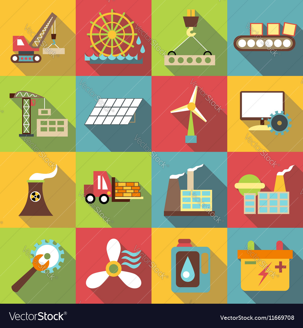 Industrial icons set flat style Royalty Free Vector Image