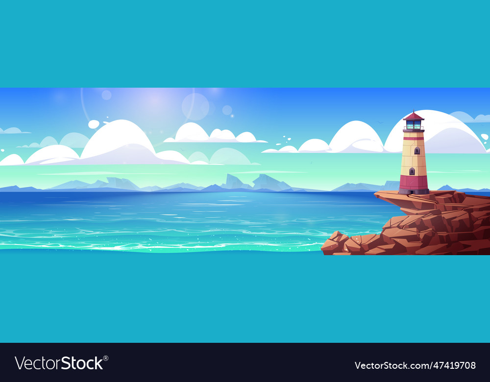 Lighthouse on island cliff sea coast Royalty Free Vector