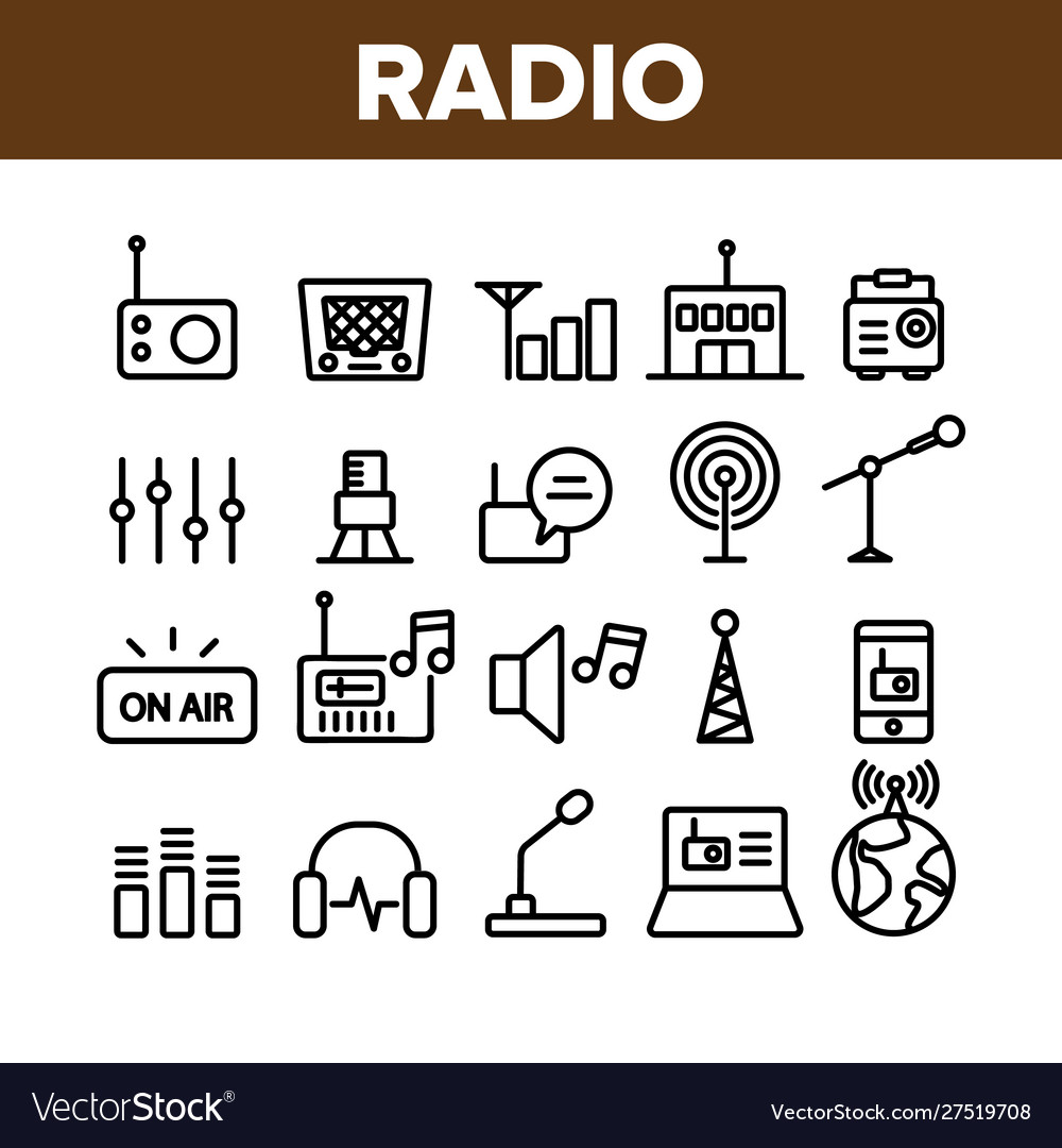 Radio program collection elements icons set