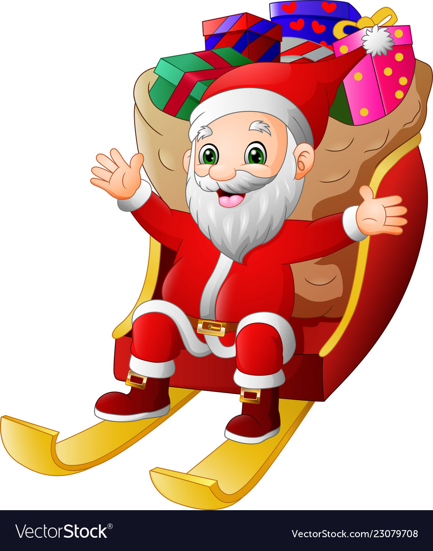 Santa claus riding a sleigh with full of gifts Vector Image