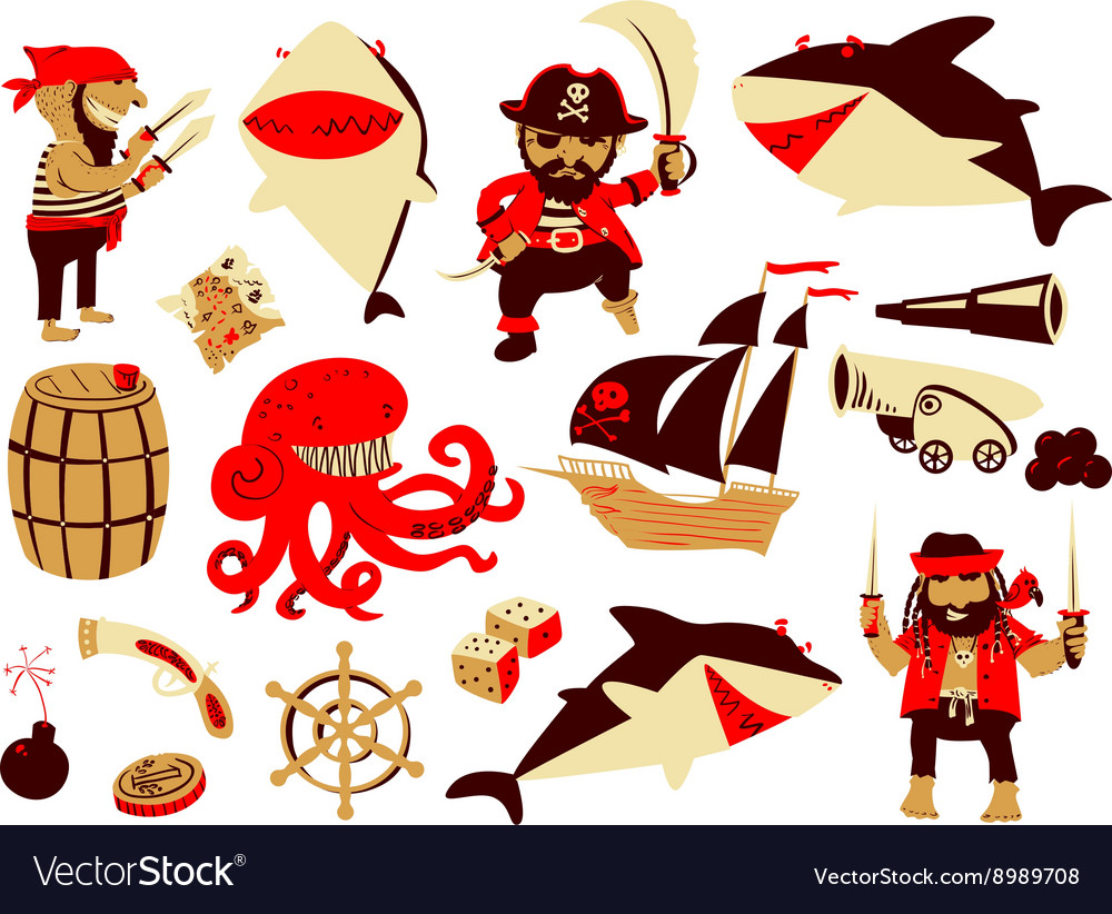 Set with pirate and shark characters