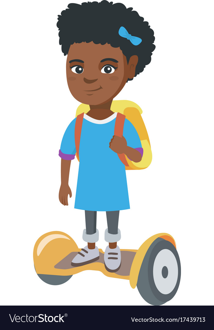 African schoolgirl riding on gyroboard to school