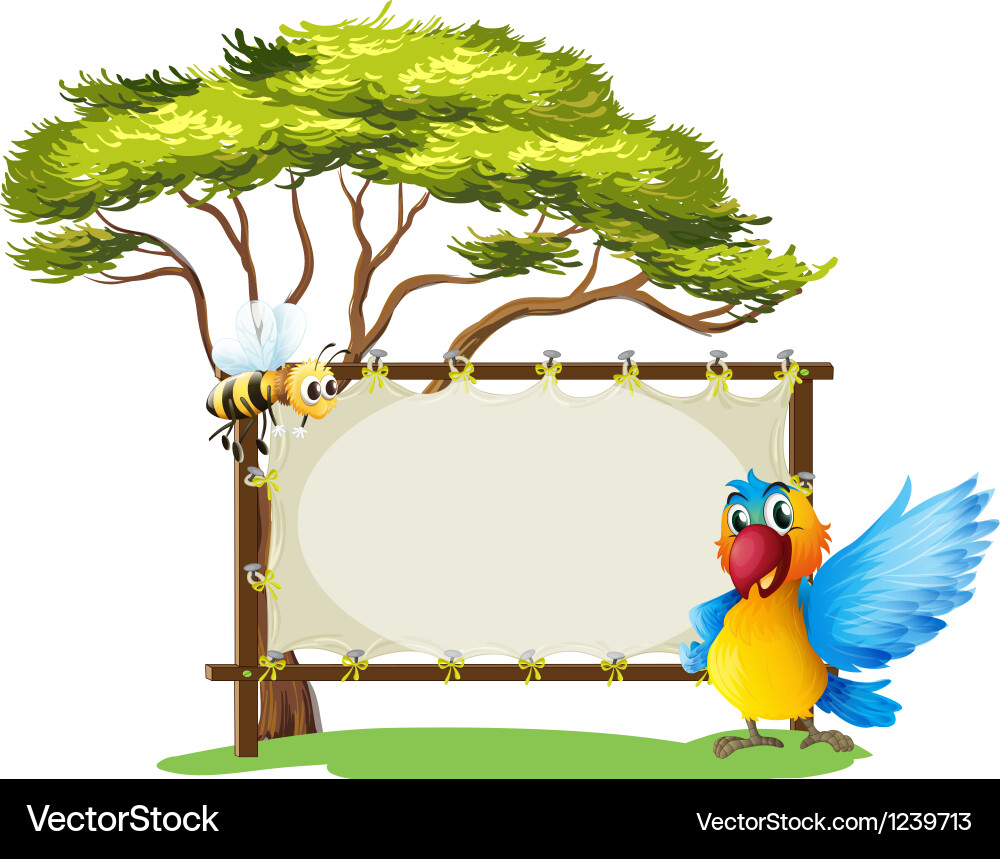 An Empty Framed Banner With A Parrot And A A Bee Vector Image