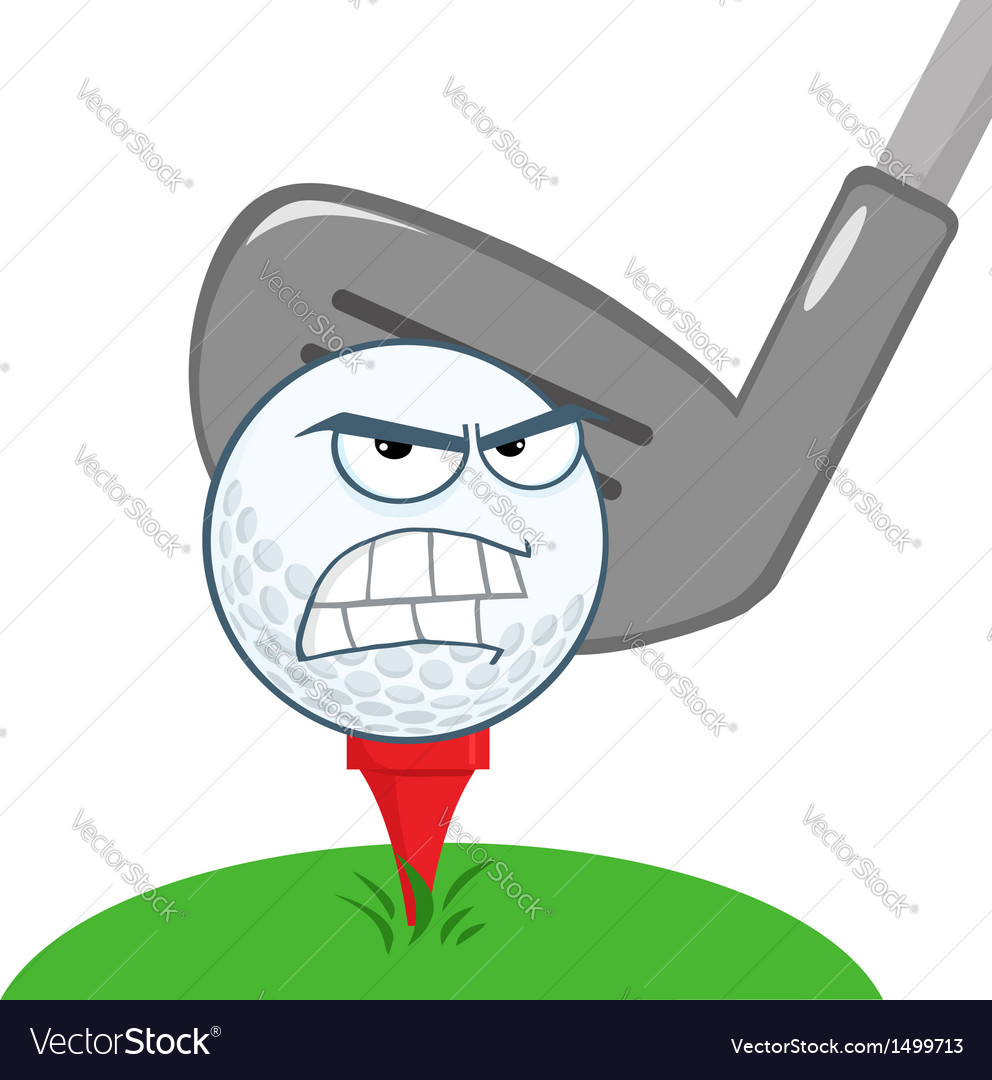 Angry golf ball over tee