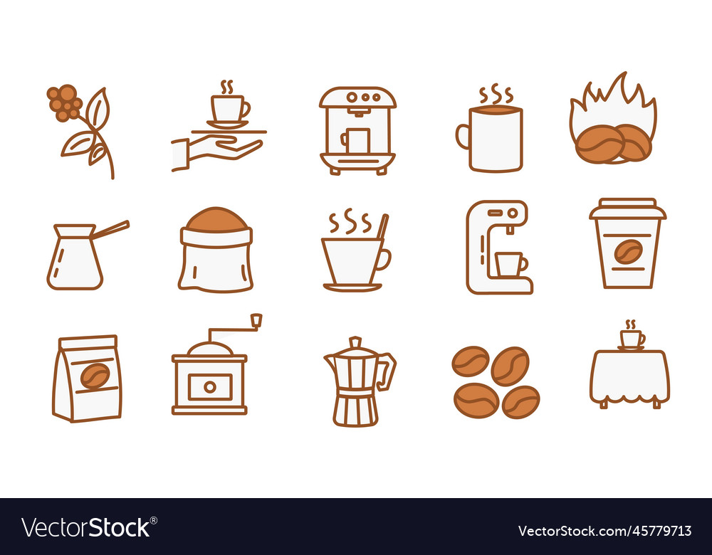 Coffee brown icons set Royalty Free Vector Image