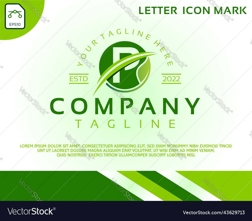 Green eco logo with letter p template design