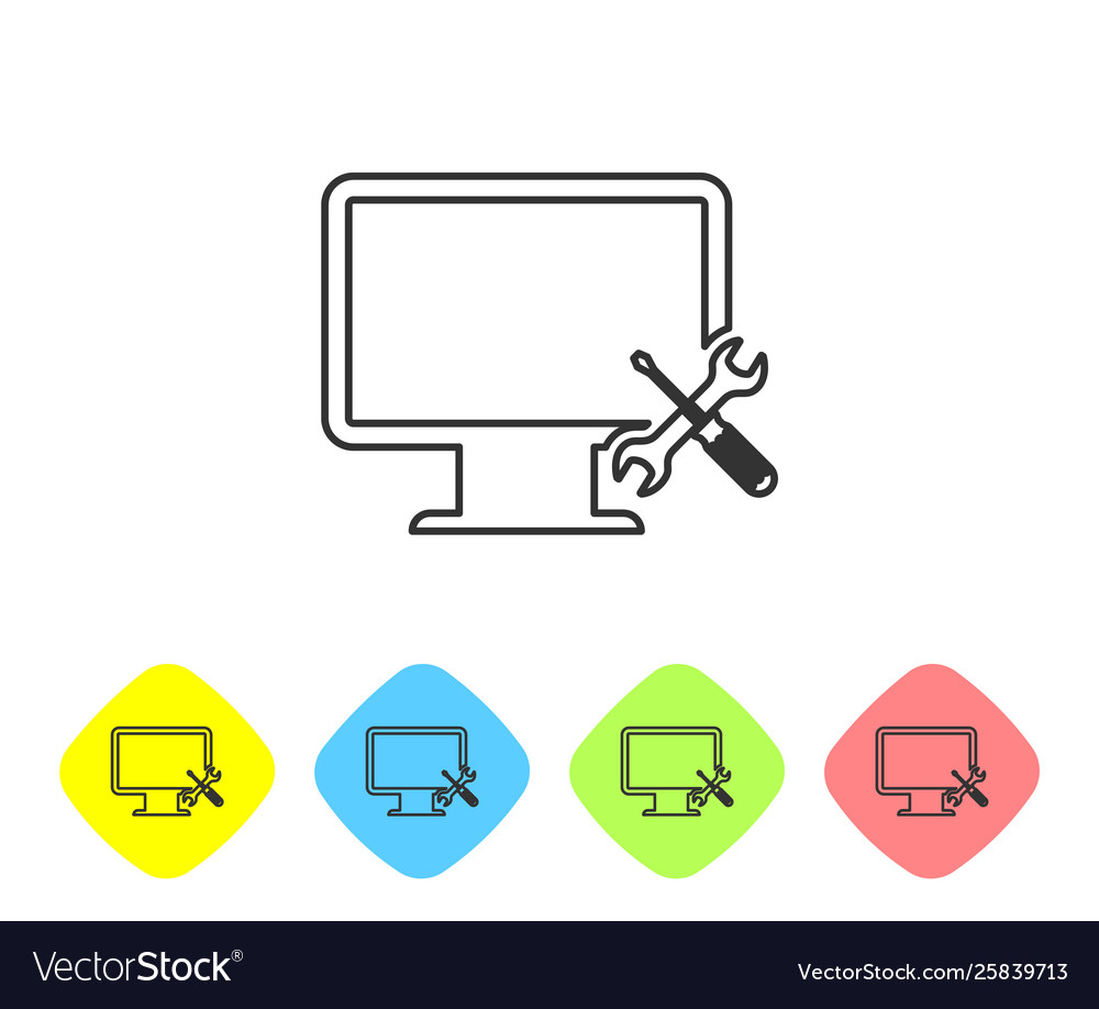 Grey line computer monitor with screwdriver