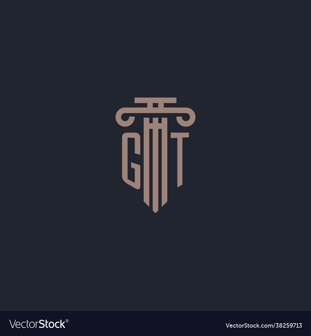 Gt initial logo monogram with pillar style design vector image Gt initial logo monogram with pillar style design