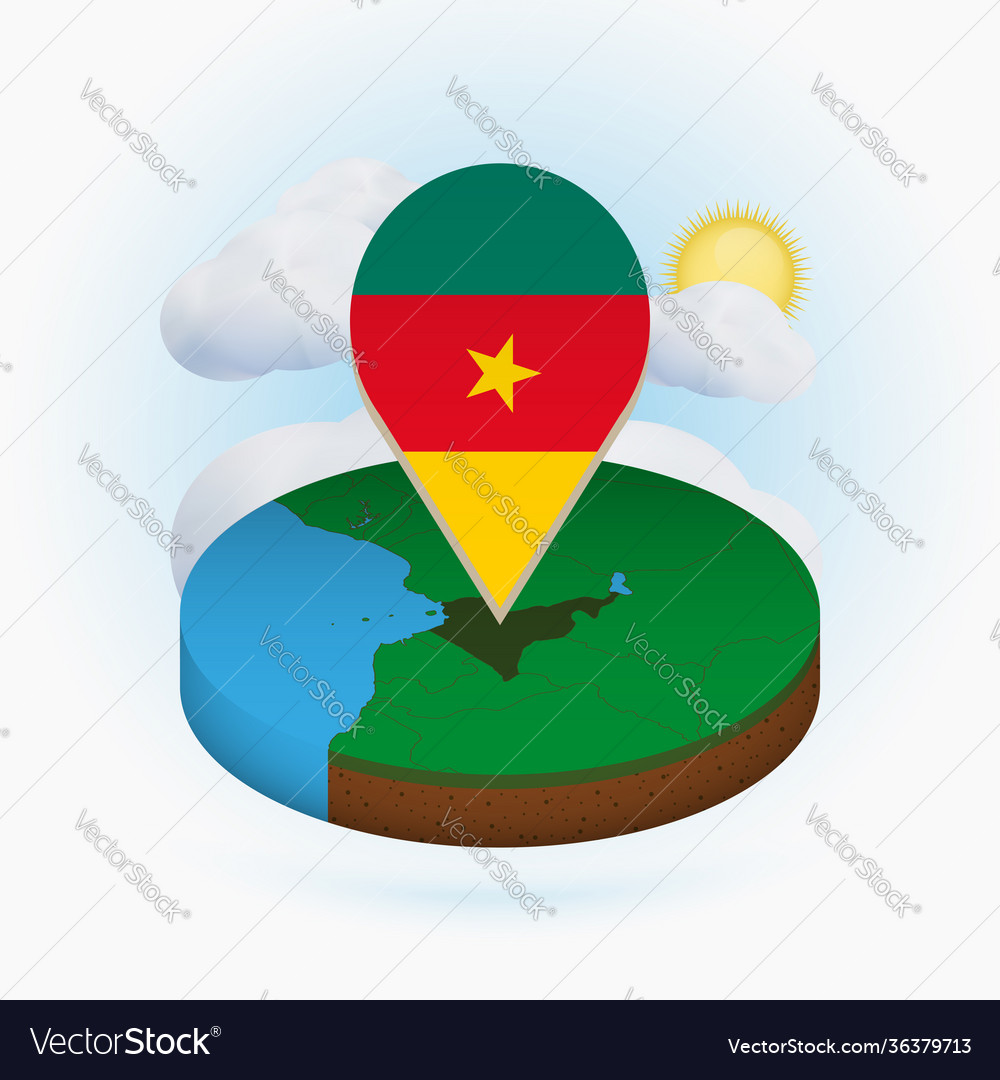 Isometric round map cameroon and point marker