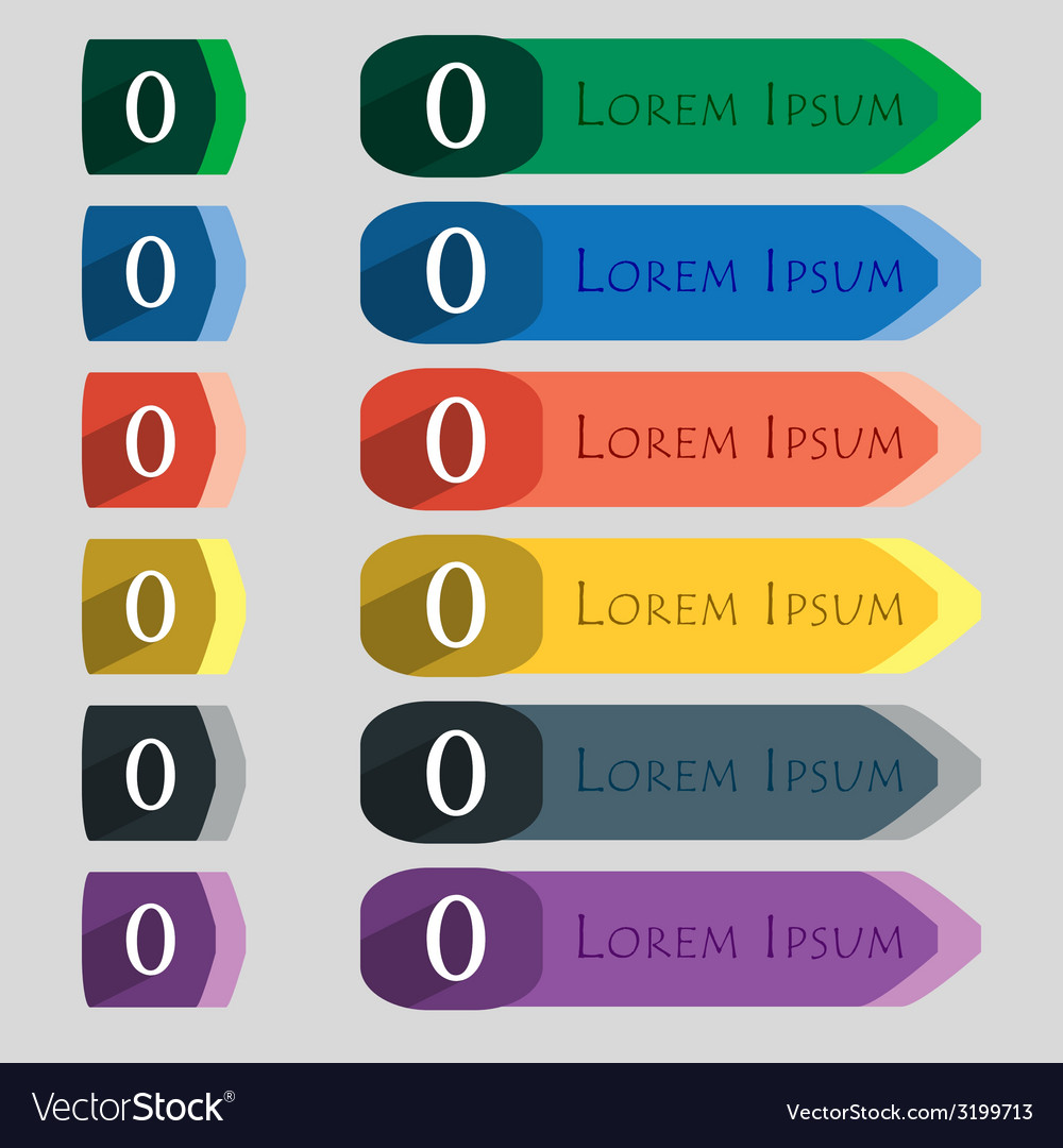 Number zero icon sign set of coloured buttons