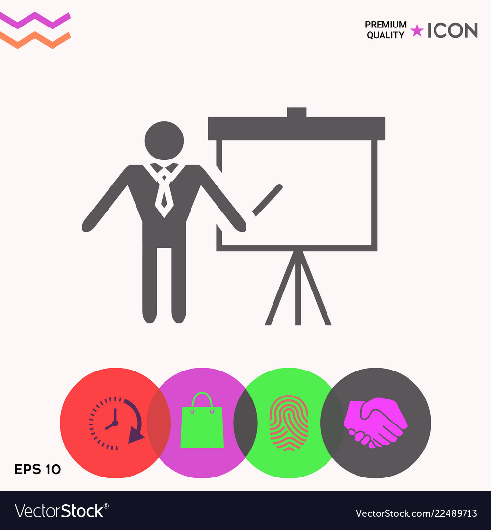 Presentation sign icon man standing with pointer