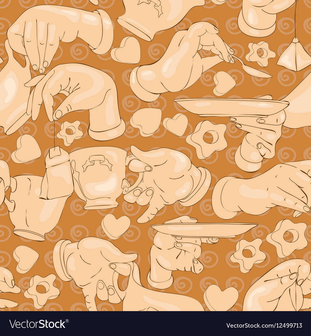 Seamless pattern with doodle cup and hands