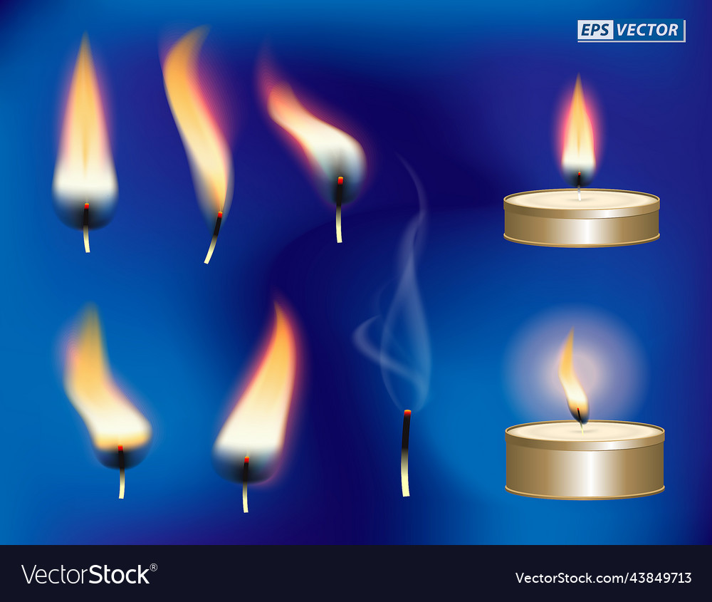 Set of realistic flame candles effect or burning