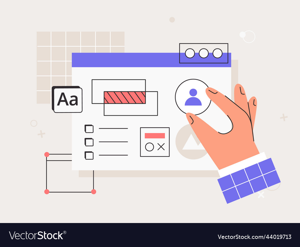 User interface developmen hand working on website Vector Image User interface developmen hand working on website