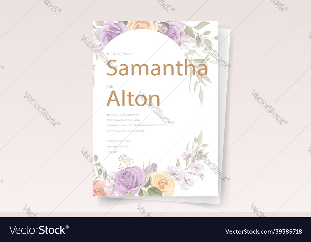 Beautiful flower wedding invitation card template vector image Beautiful flower wedding invitation card template