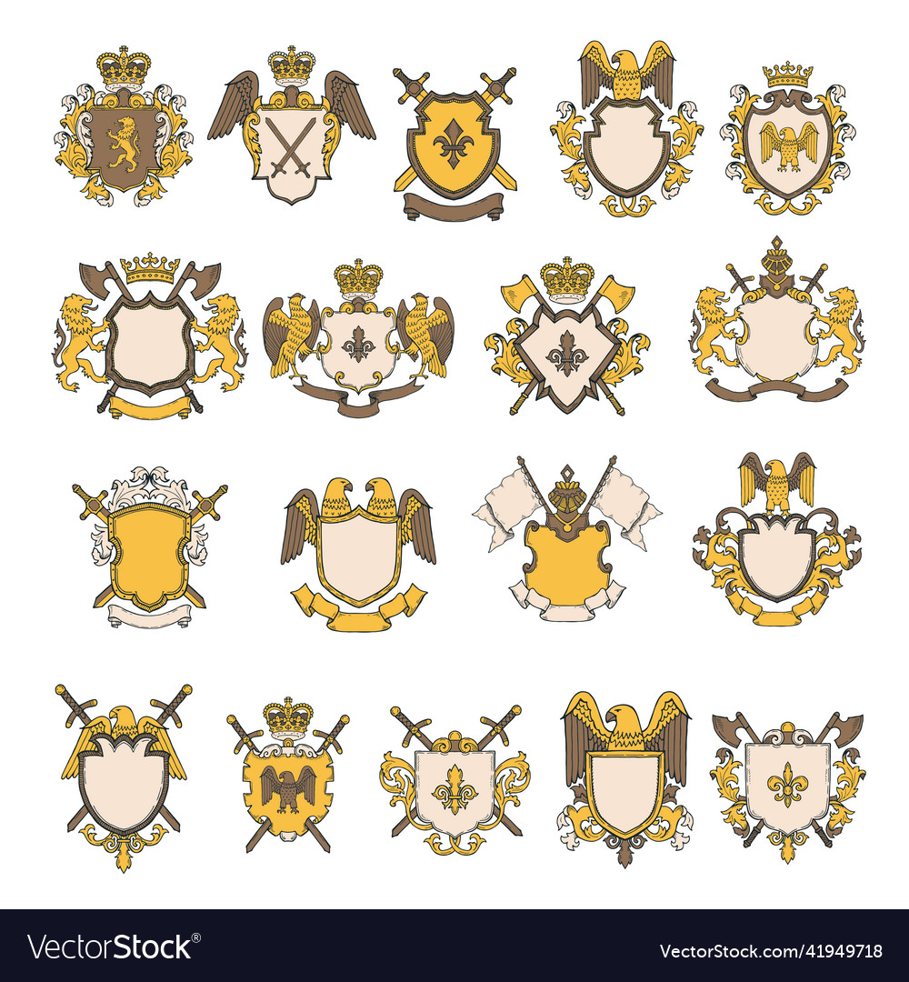 Colored pictures set of heraldic elements