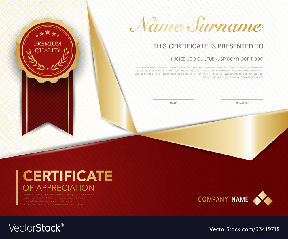 Diploma certificate template red and gold color Vector Image