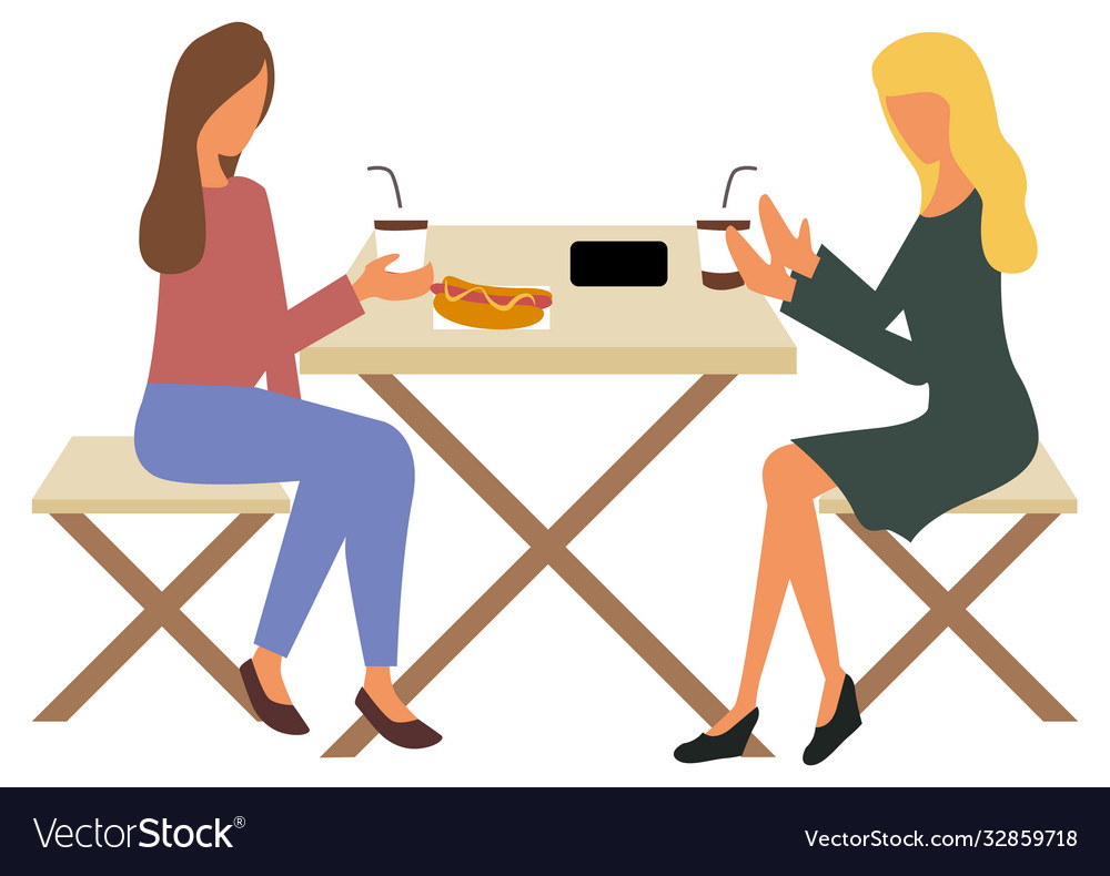 Female Friends Eating Street Food In Diner Vector Image