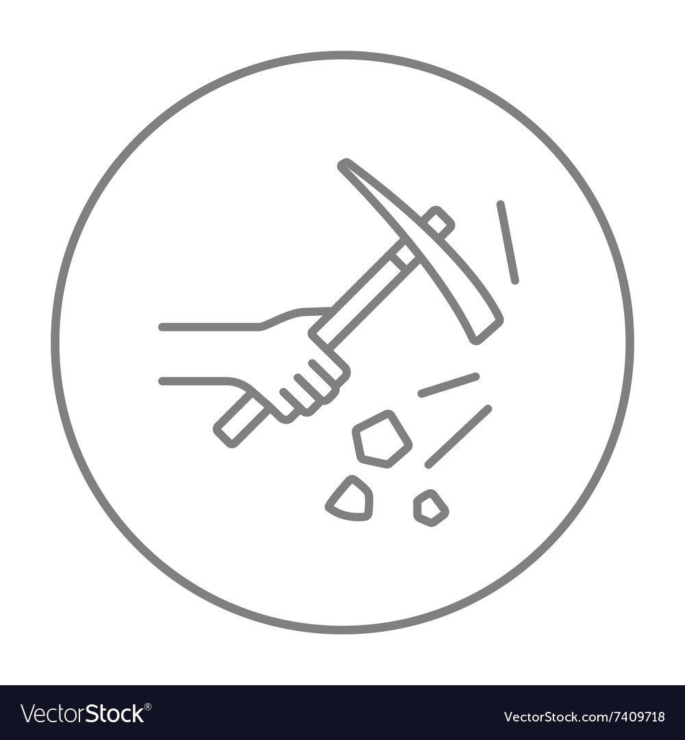 Hand using pickax line icon